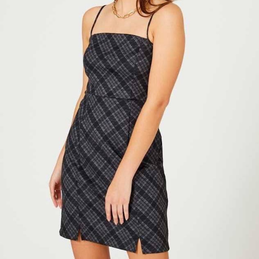 NWT Altar’d State Mara Plaid Mini Dress in Dark Grey
